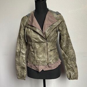 Bernardo collection faux leather jacket hooded womens XS MC